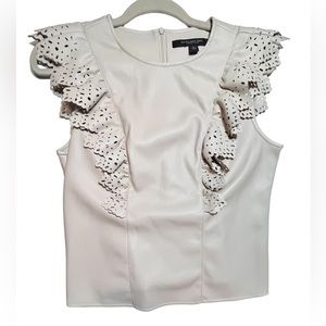 Tan Faux Leather Cap Sleeve Blouse/shirt - Never Worn